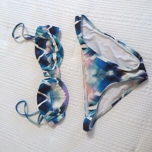 Milly Cabana Size Small Blue, Pink, and White Bikini 👙 Removable Straps